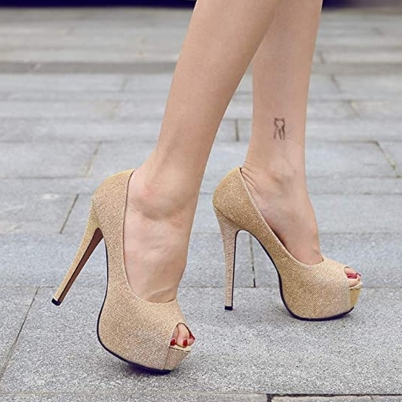 OCHENTA Women's Peep Toe Heels Platform Pumps Size 9.5 - Picture 3 of 13